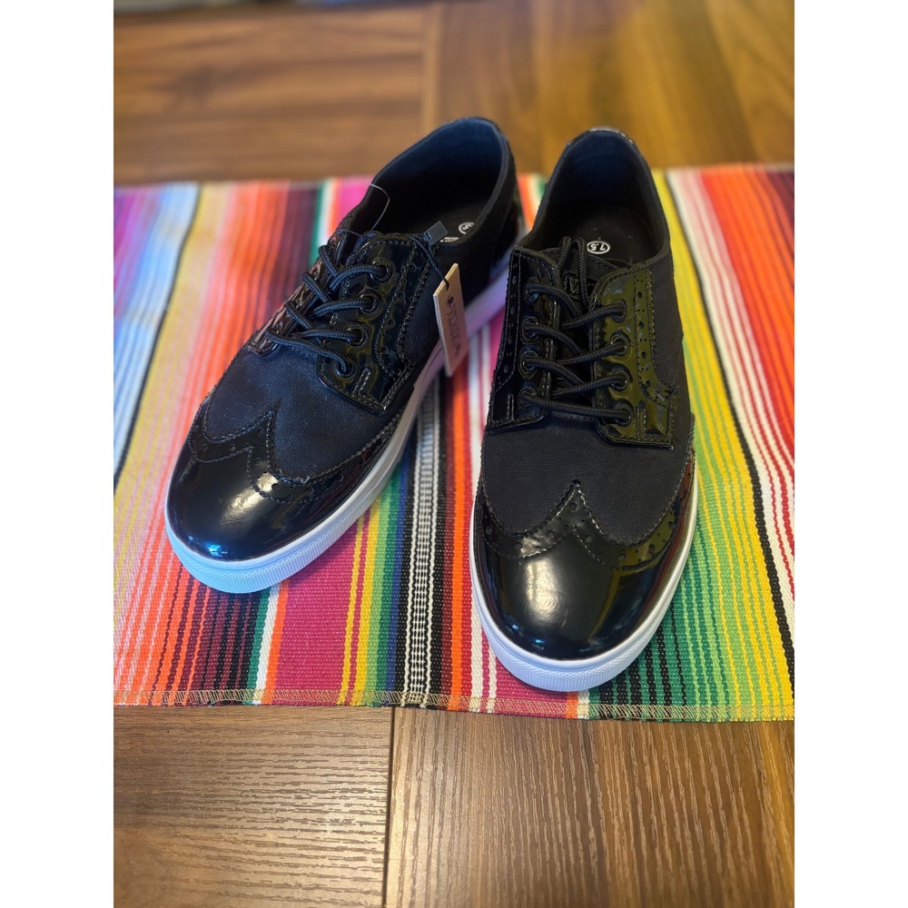 Vlado Footwear Aristocrat Black Patent Canvas Wingtip Brogue Sneakers Mens 7.5‎